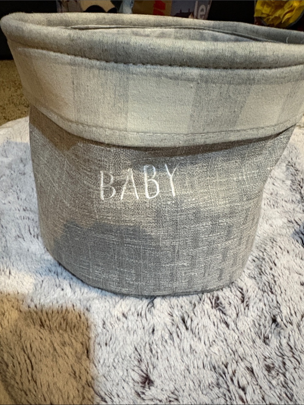 Neutral Gray Fabric Storage Bin “baby” - Brand: RG Home
